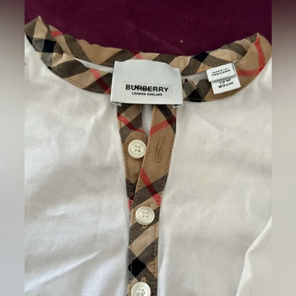 Burberry 12 month check overalls + body set
